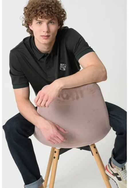 Тениска с яка и лого - Тъмнозелен