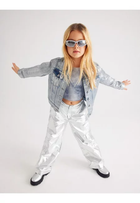 TROUSERS Koton Girls Gleamy Foil Printed Cargo Trousers Pockets Detail 187231
