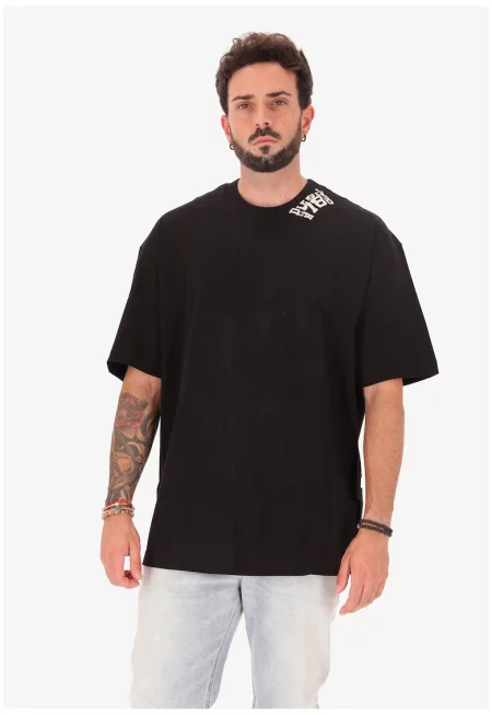 Уголемена тениска с лого - Черен