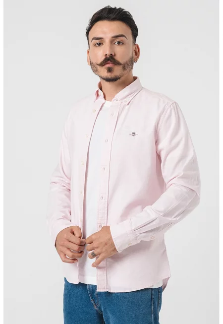 Вталена памучна риза - Бледо розово