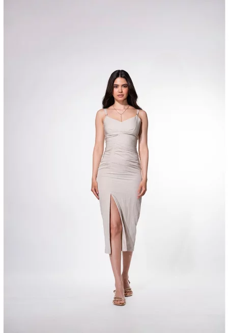 Вталена шпиц рокля Petrina - Сиво-бежов