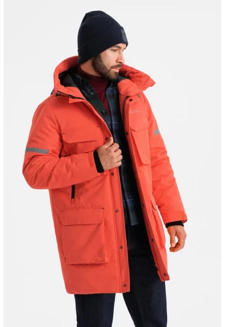 Зимно яке с джобове и качулка - Мандарина