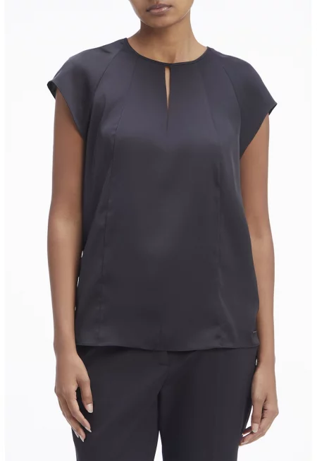 Блуза с къси ръкави и отвори - Черен