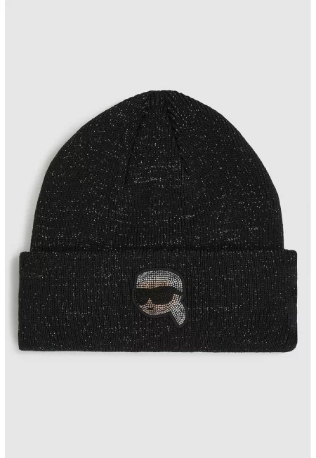 Бляскава шапка с вълна - Черен меланж