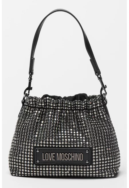 Чанта от еко кожа с капси - Черен/Сребрист