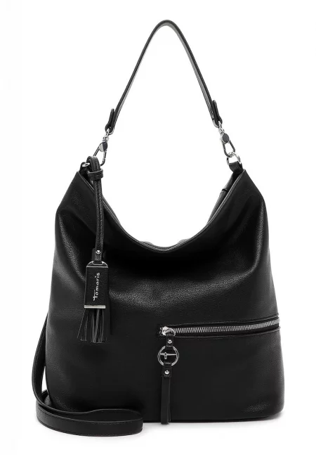 Чанта от еко кожа с пискюл - Черен