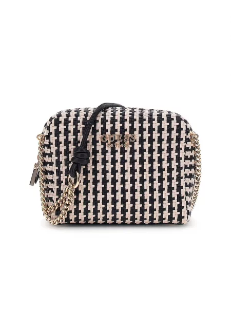 Чанта през рамо със сплетен ефект - Черен/Мръснобял