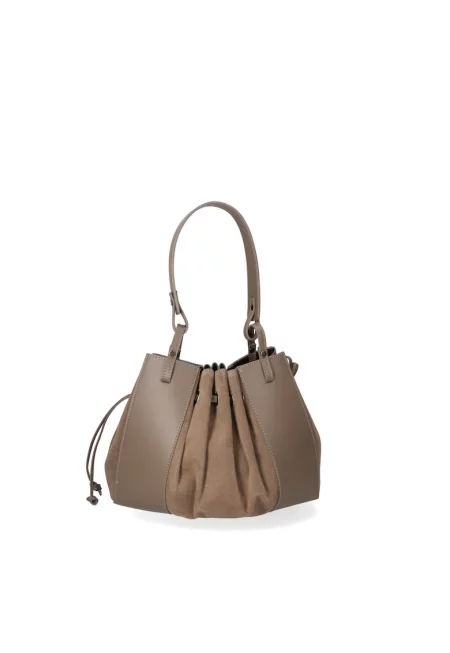 Чанта с кожа и велур - Сиво-кафяв