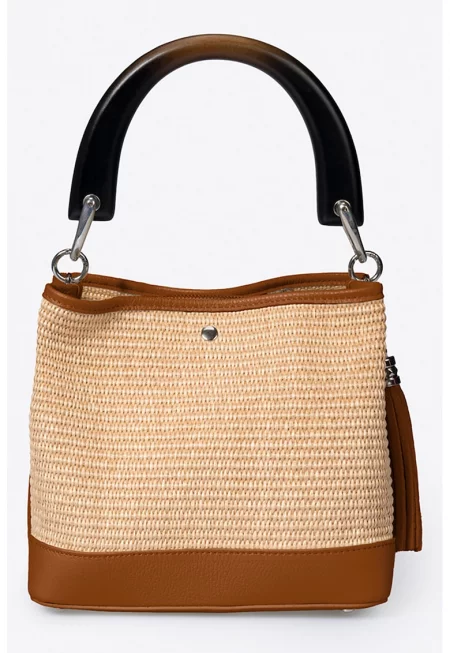 Чанта с кожа - Канелено кафяво/Бежов