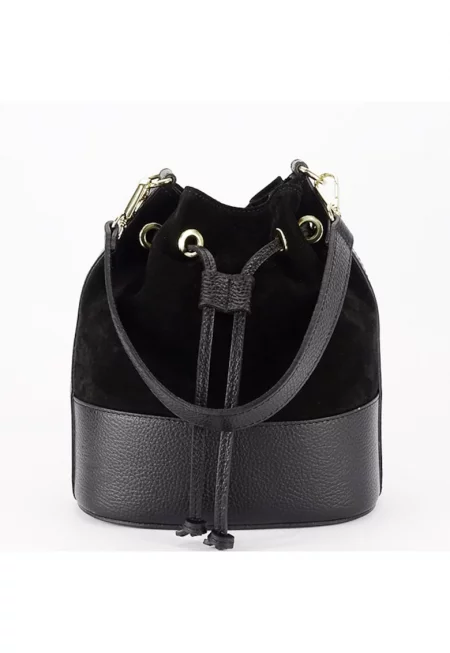 Черна чанта тип торба от естествена кожа 1313 M9 18089 - Черен