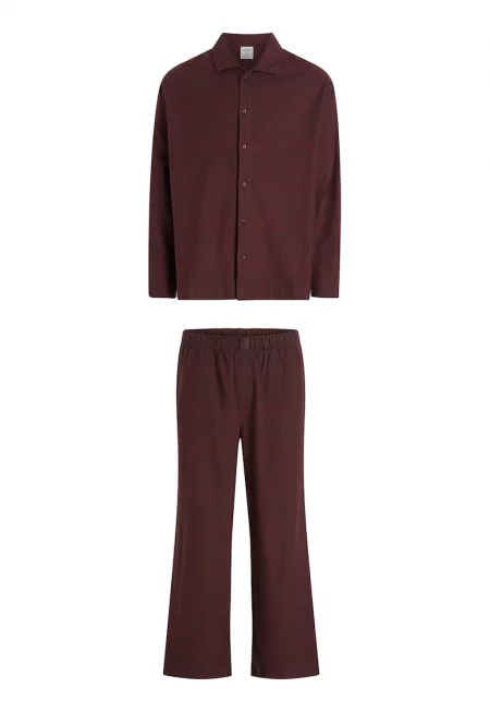 Дълга памучна пижама - Коняк кафяв