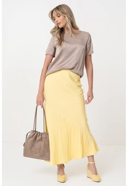 Дълга пола с лиосел с висока талия - Сламеножълт