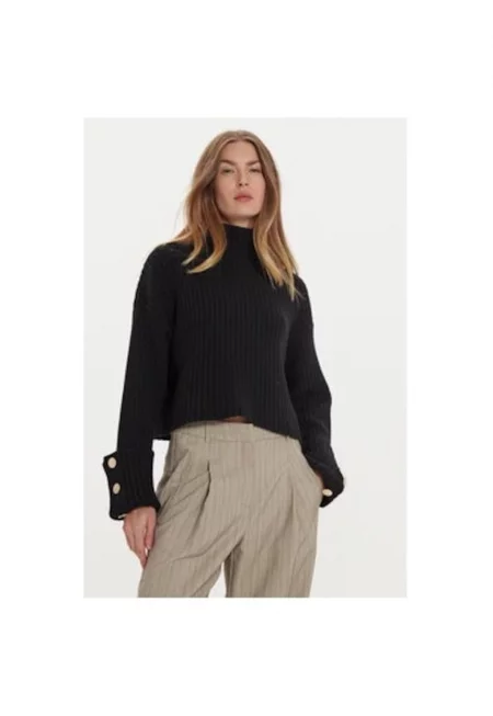 Дамска блуза -  304948893 - Вискоза/Полиамид/Вълна - Черна