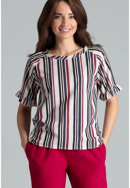 Дамска блуза - Ленитиф - многоцветна - на райе - къс ръкав - полиестер