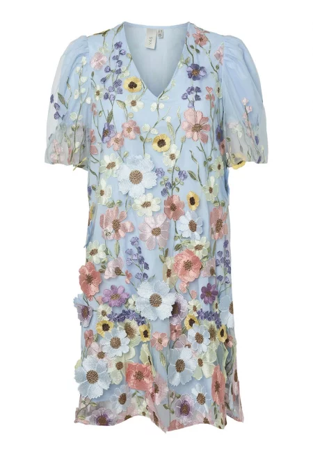 Дамска коктейлна рокля  26037387 - Синтетичен цвят - Светло син - Светлосин