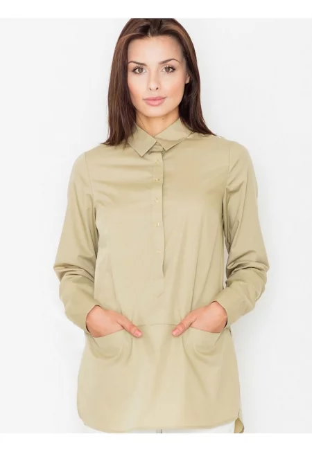 Дамска риза  3/4 ръкав - памук - бежово -