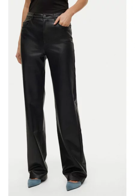 Дамски панталон -  304868757 - Еко кожа - Черен - Черен