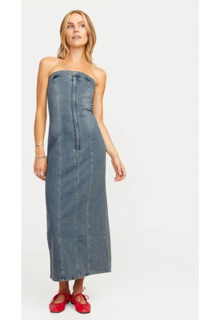 Дънкова рокля Tinga 12260695 Синя - с прилепнал крой - памук