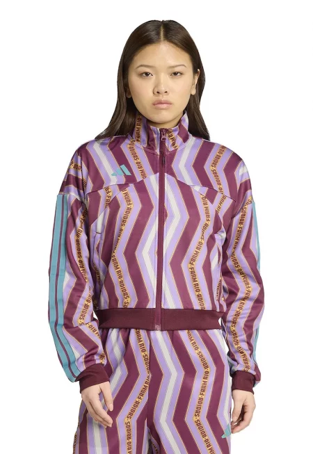 Десениран суитшърт с паднали ръкави - Малина/Лилав/Бял