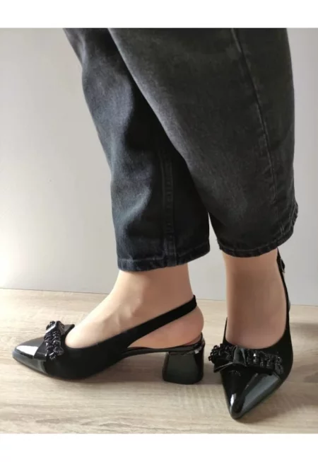 Елегантни дамски сандали  360036 01-I Черен велур + лак - Черни - Черен