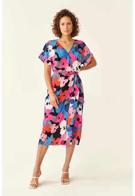 Флорална рокля със средна дължина - Червен/Розово/Син