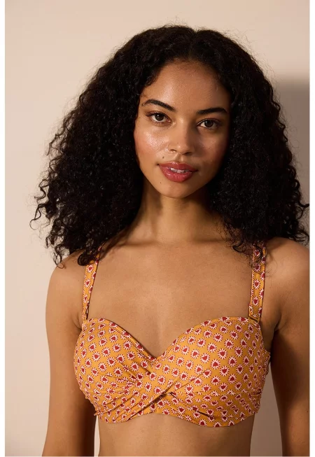 Горнище на бански с набирания - Бял/Оранжев/Тъмночервен