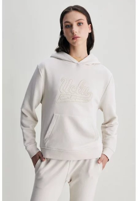 Худи Deborah с джоб кенгуру - Мръснобял