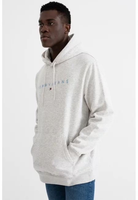 Худи с памук с бродирано лого - Сив меланж