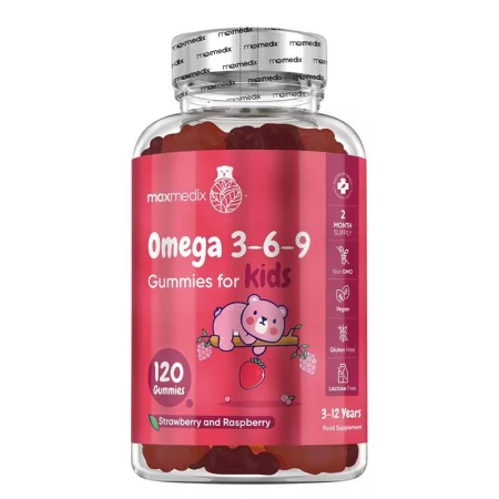 Имунитет и мозъчна функция - Омега 3-6-9 за деца, 120 желирани таблетки, с вкус на ягода и малина