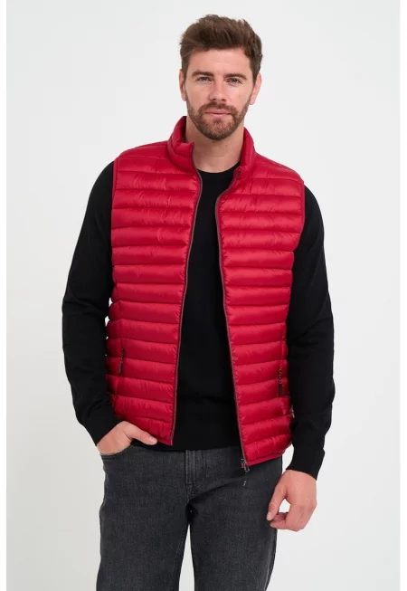 Капитониран елек с джобове с цип - Червен