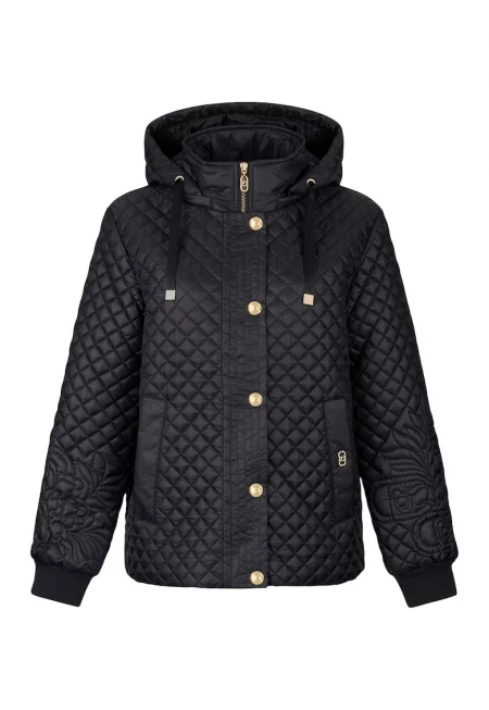 Капитонирано яке с качулка - Черен