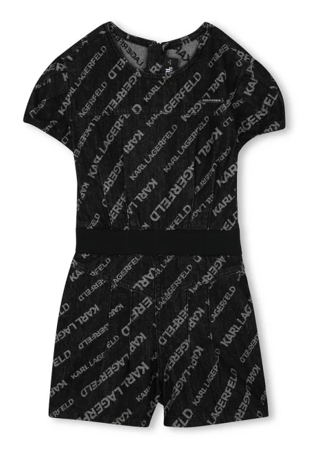 Къс гащеризон с лого - Сив/Избеляло черно