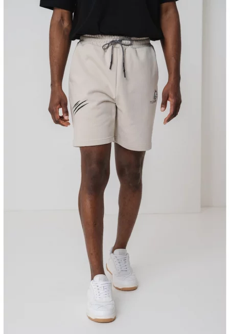Къс панталон с връзки и лого - Сиво-бежов
