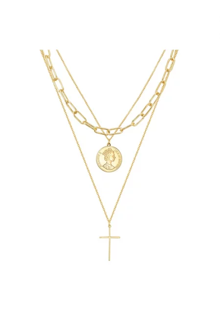 Колие с 14К злато и висулки - Златист