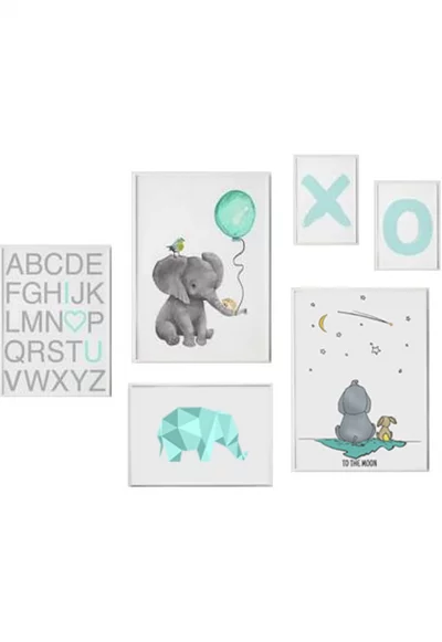 Комплект от 6 декоративни картини  Слон