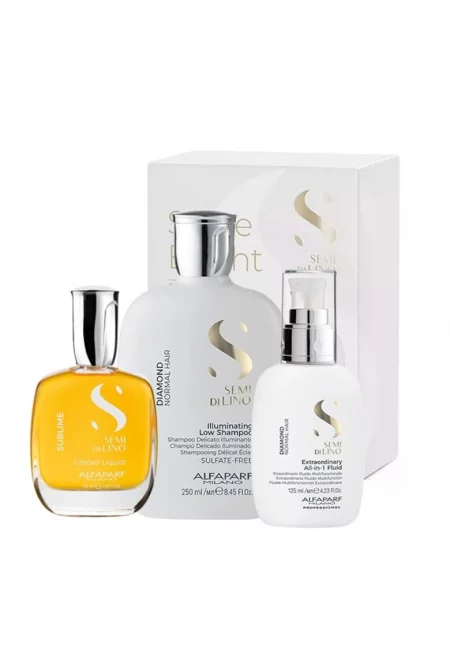 Комплект за блясък  Semi Di Lino Diamond Illuminating with Shampoo 250 ml - Флуид за блясък 125 ml и Олио за блясък - 50 ml