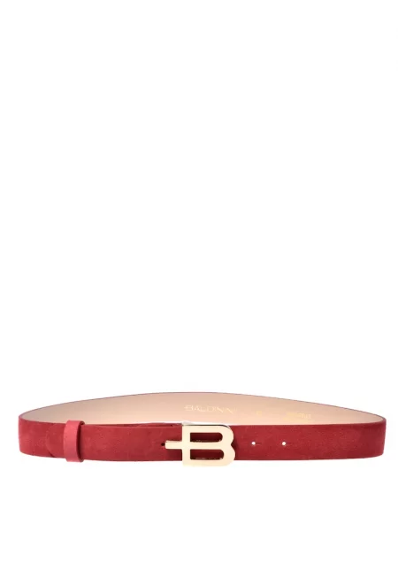 Кожен колан с метална тока - Червен