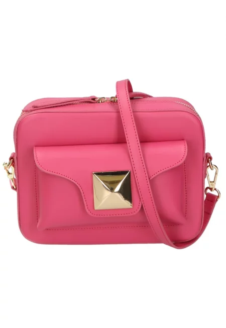 Кожена чанта 24879 с метална апликация - Фуксия