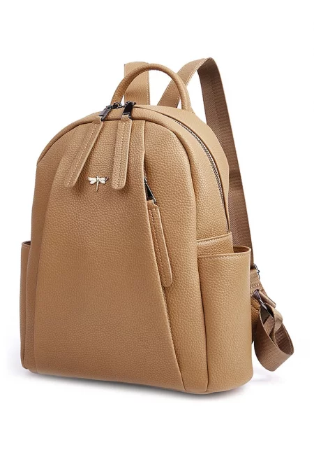 Кожена раница Hazel с външни джобове - Камел