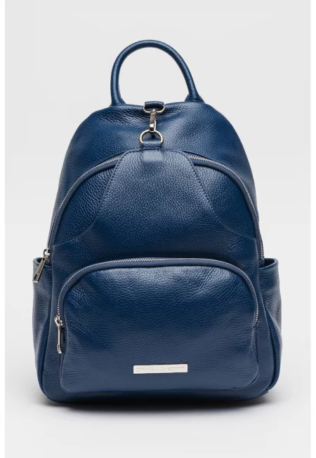 Кожена раница с външни джобове - Тъмносин