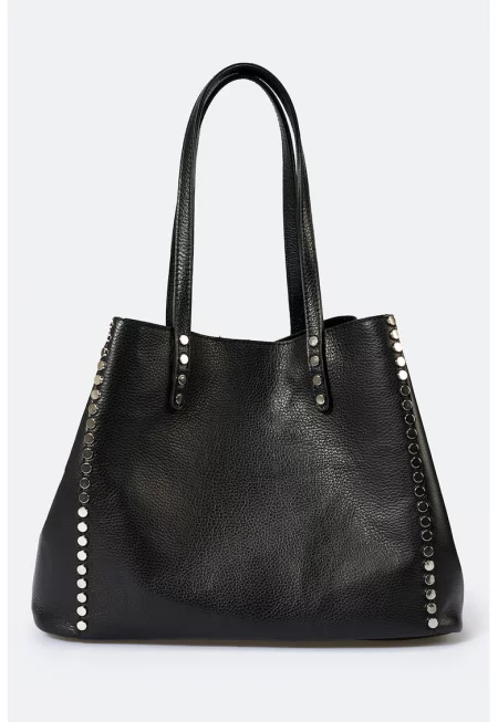 Кожена шопинг чанта - Черен