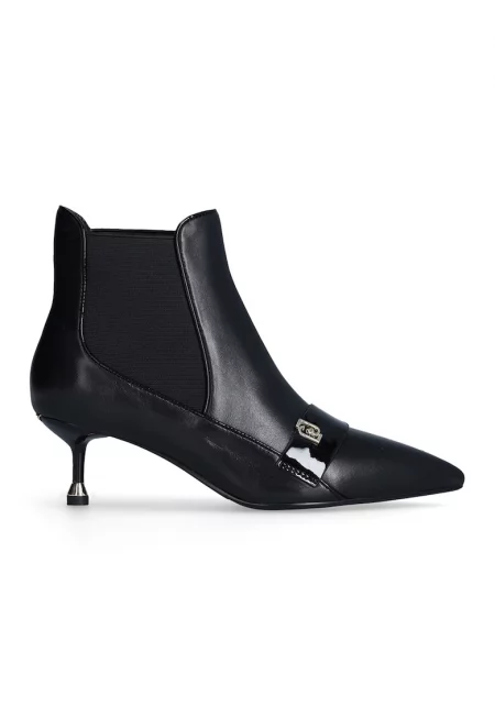 Кожени боти Chelsea с метален монограм - Черен