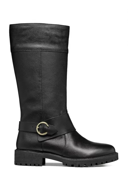 Кожени ботуши с релеф - Черен