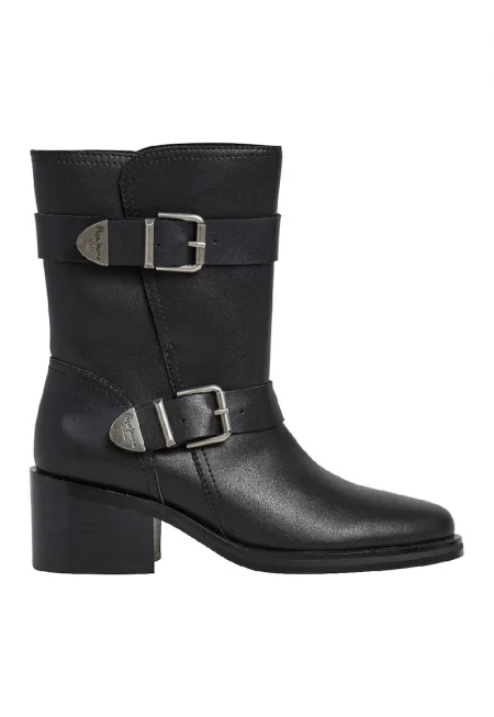Кожени ботуши с ток - Черен