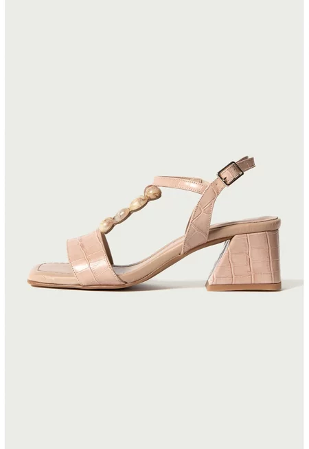 Кожени сандали с шагрен - Бежов