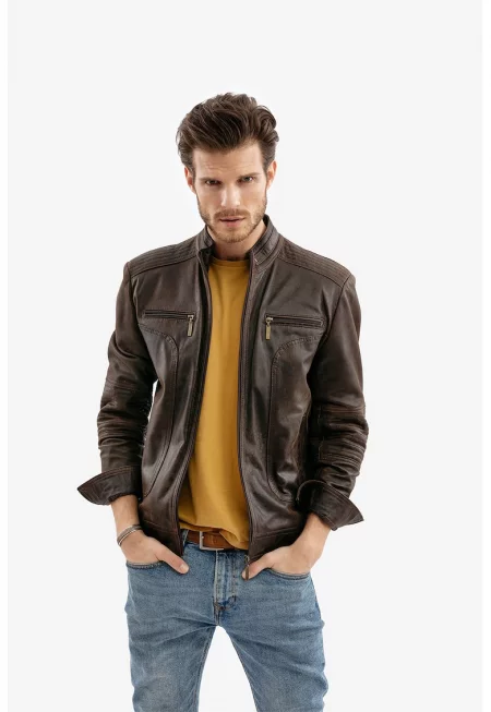 Кожено яке Robert - Тъмнокафяв