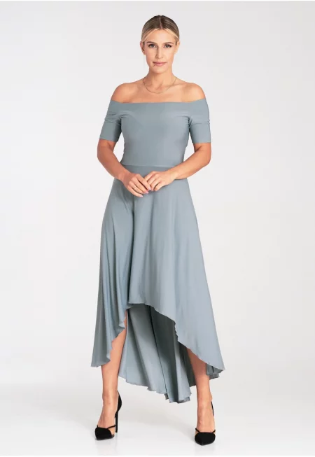 Макси вечерна рокля  сива - полиестер