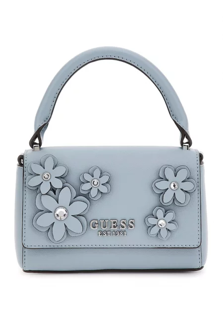 Малка чанта с флорални апликации - Прашно синьо