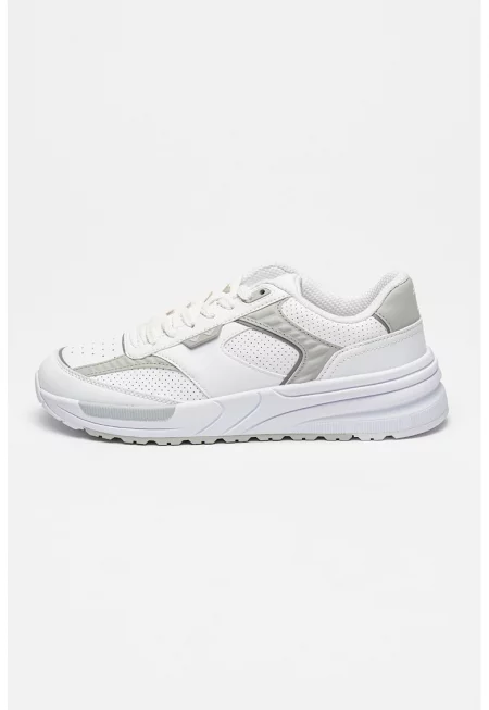 Маратонки с еко кожа - Бял/Светло сив