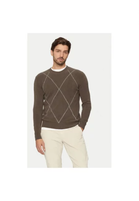 Мъжки пуловер -  304287237 - Памук/Найлон - Кафяв - Кафяв